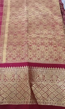 Old Thanjavur silk saree in maroon with gold brocade work