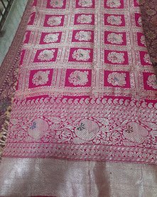 Old silk saree in pink with a woven check pattern