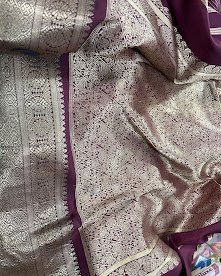 Old silk saree in purple with silver zari across the body
